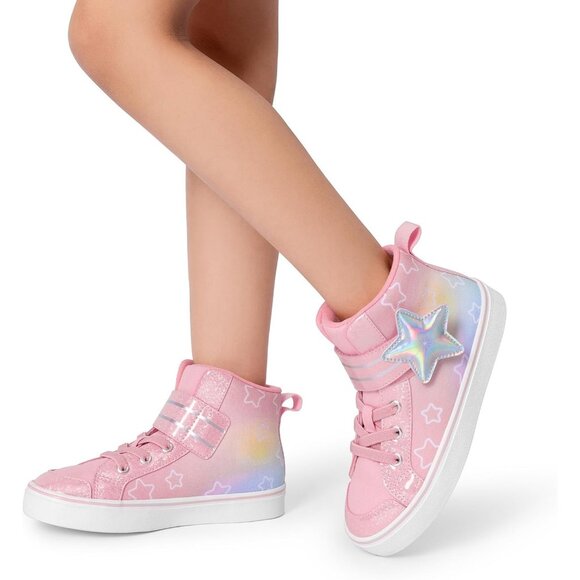 Kid's Girls Sneaker Hook Loop Sparkly Shiny Star Comfortable Casual Pink Shoes - Picture 6 of 6